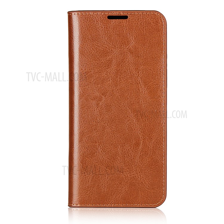 Crazy Horse Skin Genuine Leather Wallet Phone Case for Motorola Moto G8 Play - Brown-2