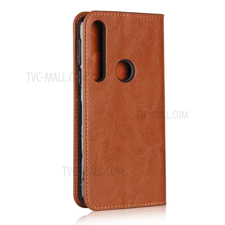 Crazy Horse Skin Genuine Leather Wallet Phone Case for Motorola Moto G8 Play - Brown-3