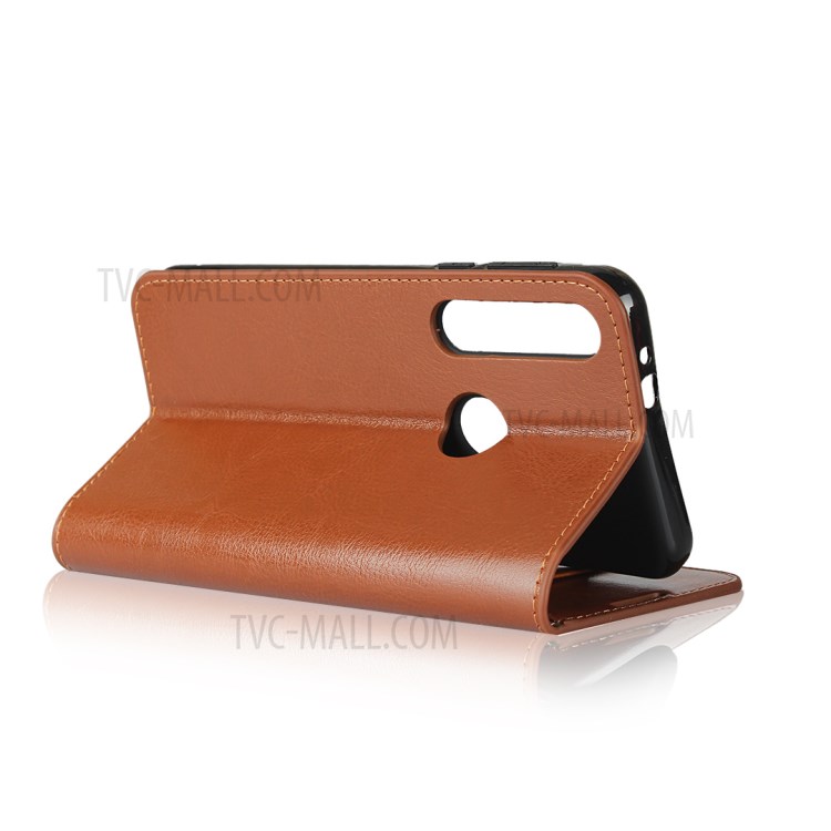 Crazy Horse Skin Genuine Leather Wallet Phone Case for Motorola Moto G8 Play - Brown-5