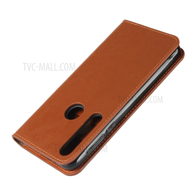 Crazy Horse Skin Genuine Leather Wallet Phone Case for Motorola Moto G8 Play - Brown-6