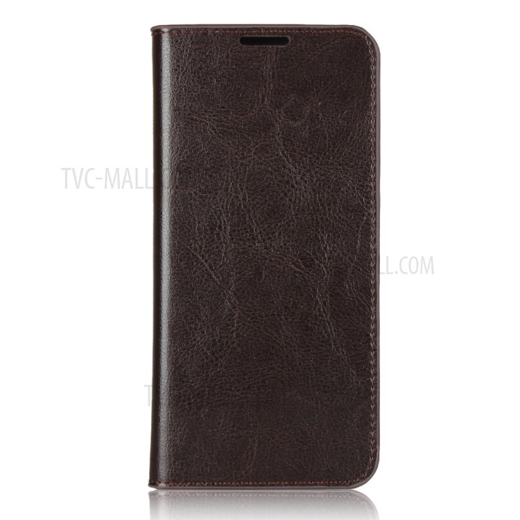Crazy Horse Skin Genuine Leather Wallet Phone Case for Motorola Moto G8 Play - Coffee-2