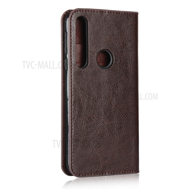 Crazy Horse Skin Genuine Leather Wallet Phone Case for Motorola Moto G8 Play - Coffee-3