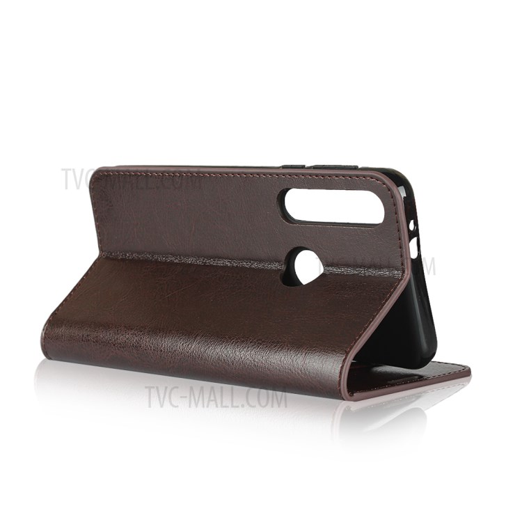Crazy Horse Skin Genuine Leather Wallet Phone Case for Motorola Moto G8 Play - Coffee-5