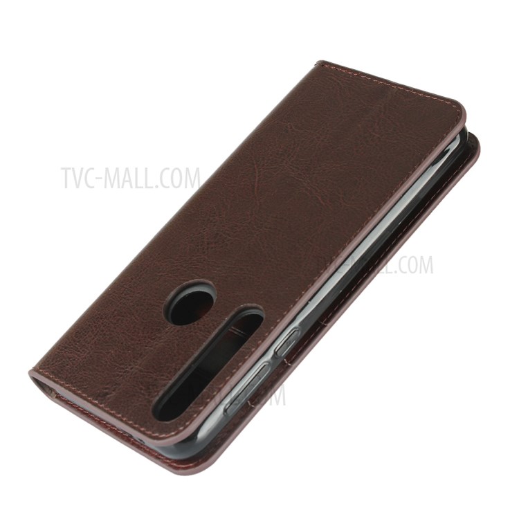 Crazy Horse Skin Genuine Leather Wallet Phone Case for Motorola Moto G8 Play - Coffee-6