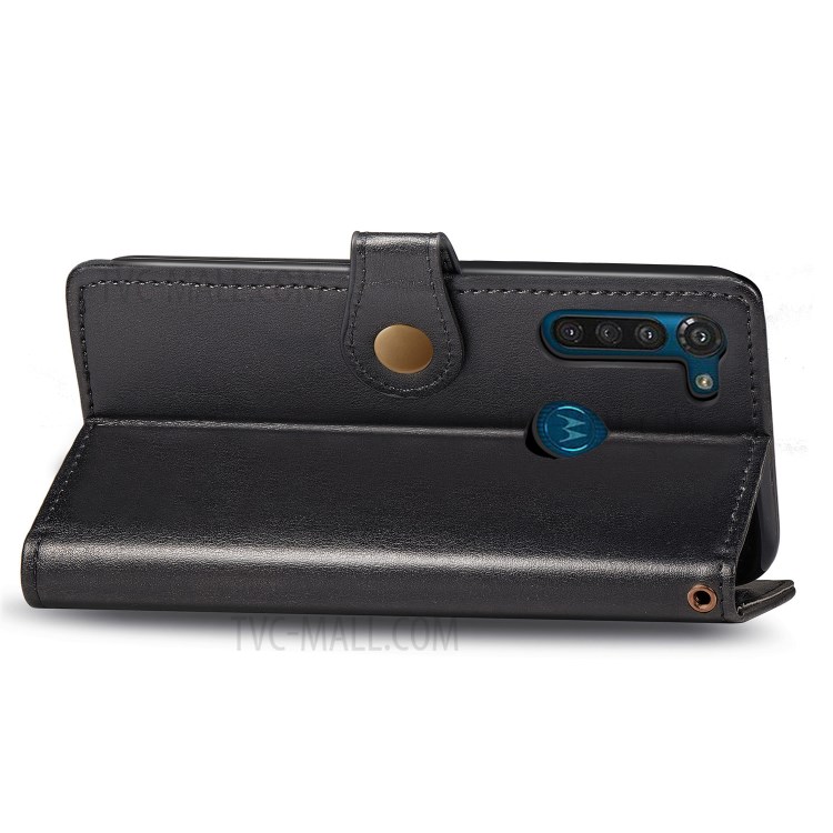 Round Buckle Wallet Leather Stand Phone Case for Motorola Moto G8 Power - Black-6