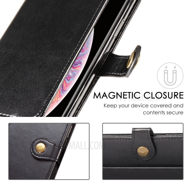 Round Buckle Wallet Leather Stand Phone Case for Motorola Moto G8 Power - Black-9