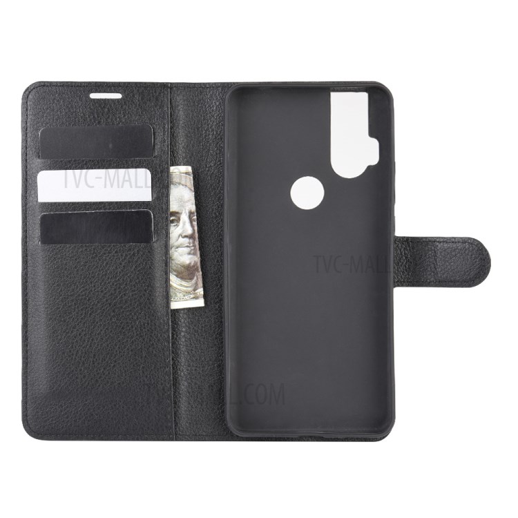 Litchi Skin Leather Cell Phone Cover for Motorola One Hyper - Black-3