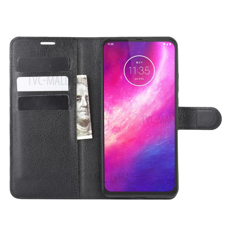 Litchi Skin Leather Cell Phone Cover for Motorola One Hyper - Black-4