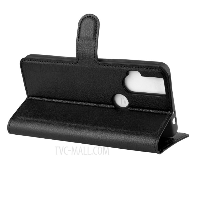 Litchi Skin Leather Cell Phone Cover for Motorola One Hyper - Black-5