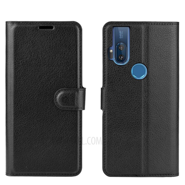 Litchi Skin Leather Cell Phone Cover for Motorola One Hyper - Black-6