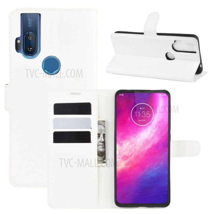 Litchi Skin Leather Cell Phone Cover for Motorola One Hyper - White-1
