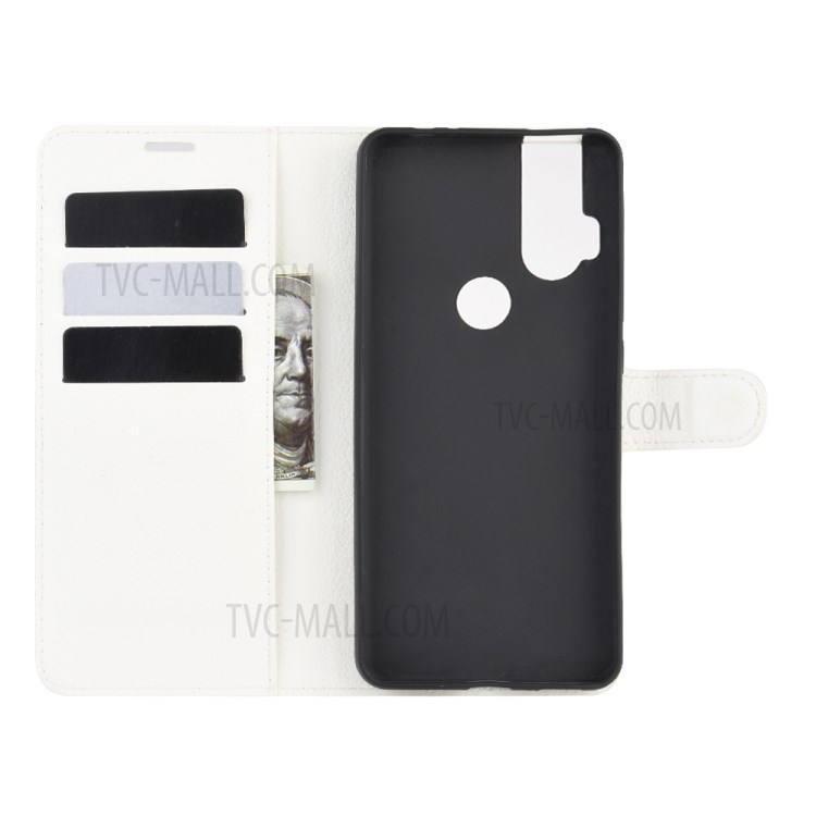 Litchi Skin Leather Cell Phone Cover for Motorola One Hyper - White-3