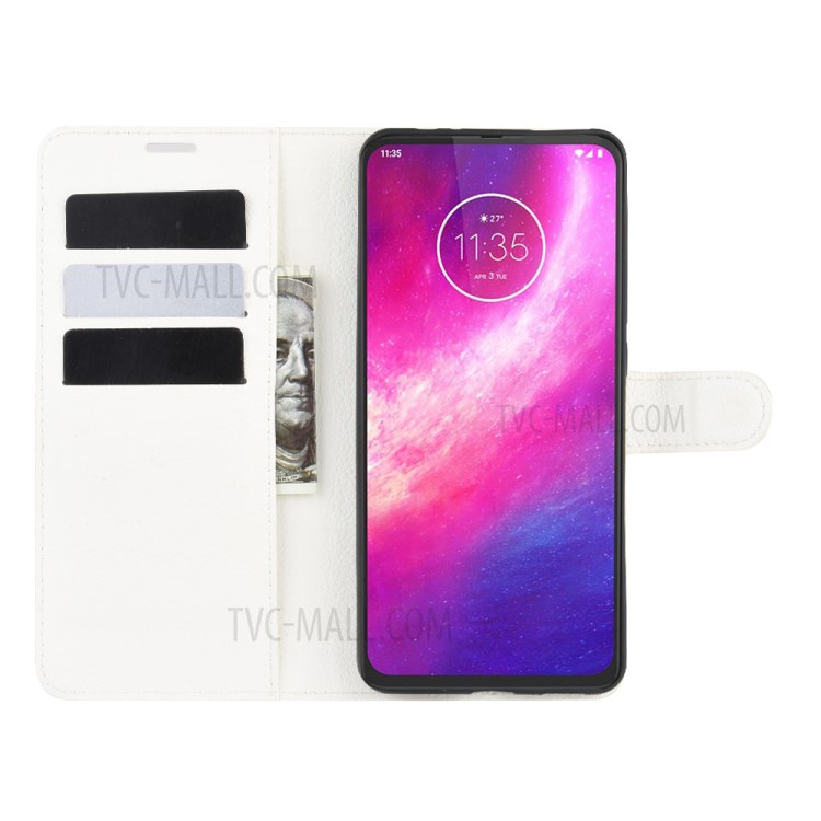 Litchi Skin Leather Cell Phone Cover for Motorola One Hyper - White-4