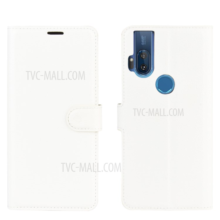 Litchi Skin Leather Cell Phone Cover for Motorola One Hyper - White-6