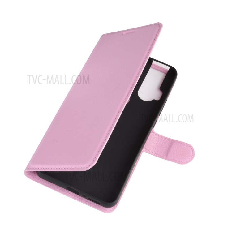 Litchi Skin Leather Cell Phone Cover for Motorola One Hyper - Pink-2
