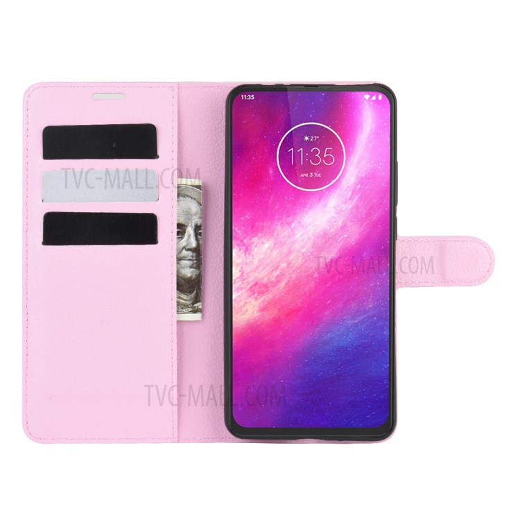 Litchi Skin Leather Cell Phone Cover for Motorola One Hyper - Pink-4