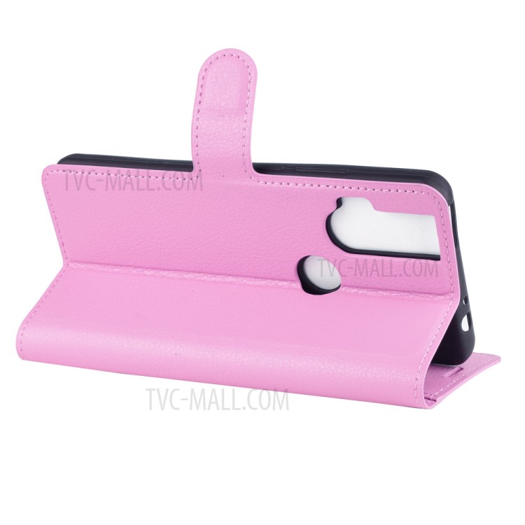 Litchi Skin Leather Cell Phone Cover for Motorola One Hyper - Pink-5