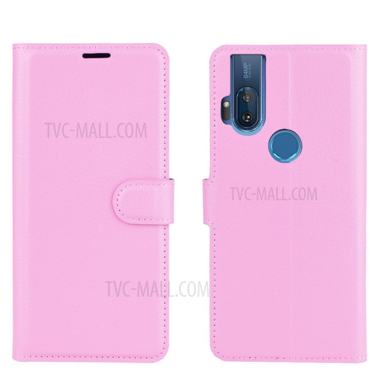 Litchi Skin Leather Cell Phone Cover for Motorola One Hyper - Pink-6