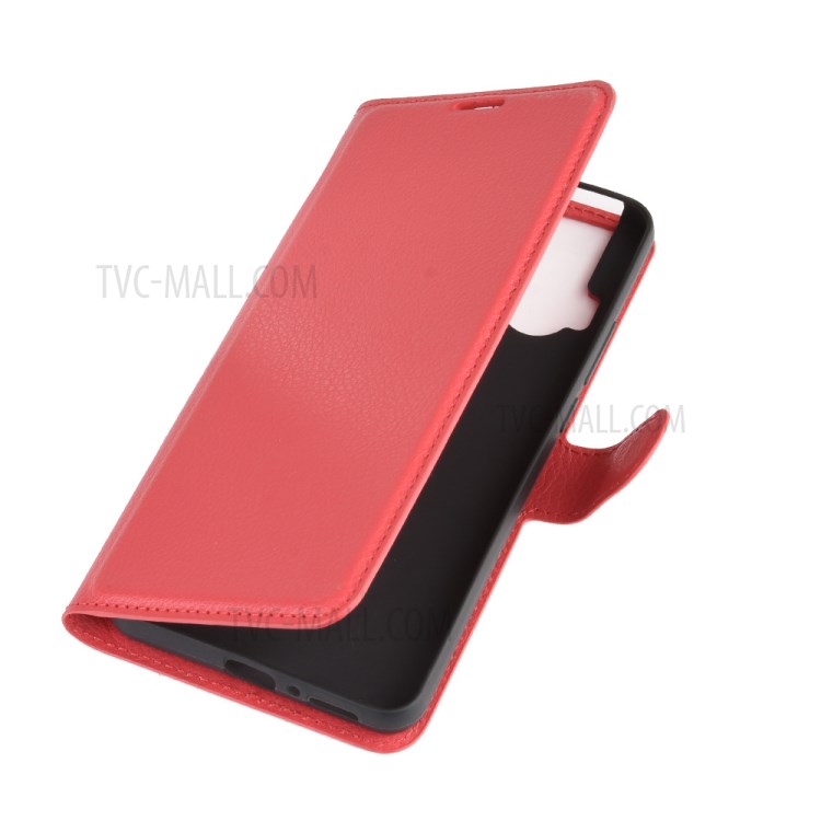 Litchi Skin Leather Cell Phone Cover for Motorola One Hyper - Red-2