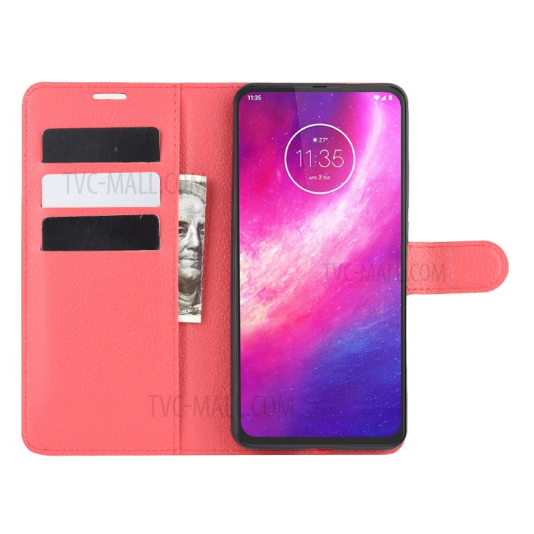 Litchi Skin Leather Cell Phone Cover for Motorola One Hyper - Red-4