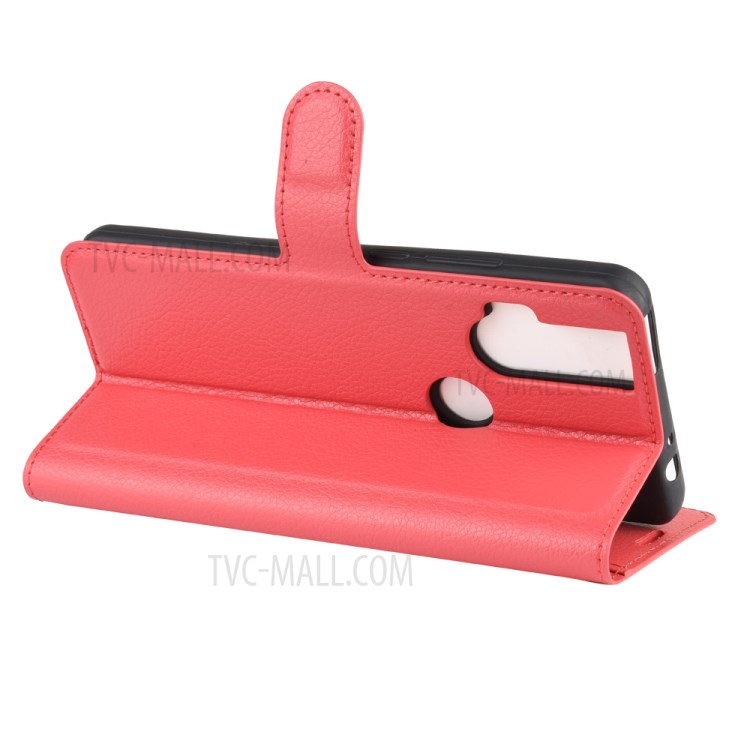 Litchi Skin Leather Cell Phone Cover for Motorola One Hyper - Red-5
