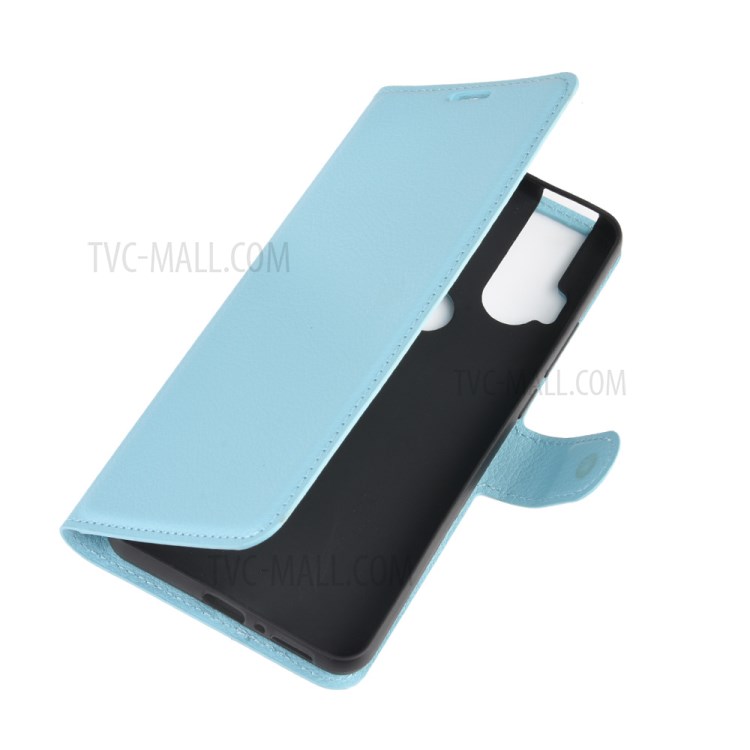 Litchi Skin Leather Cell Phone Cover for Motorola One Hyper - Blue-2