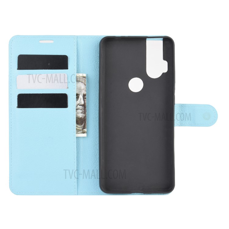 Litchi Skin Leather Cell Phone Cover for Motorola One Hyper - Blue-3