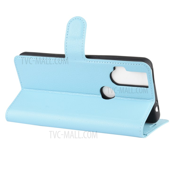 Litchi Skin Leather Cell Phone Cover for Motorola One Hyper - Blue-5