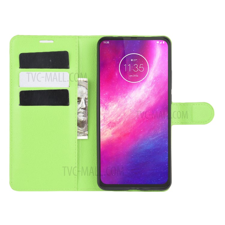 Litchi Skin Leather Cell Phone Cover for Motorola One Hyper - Green-4