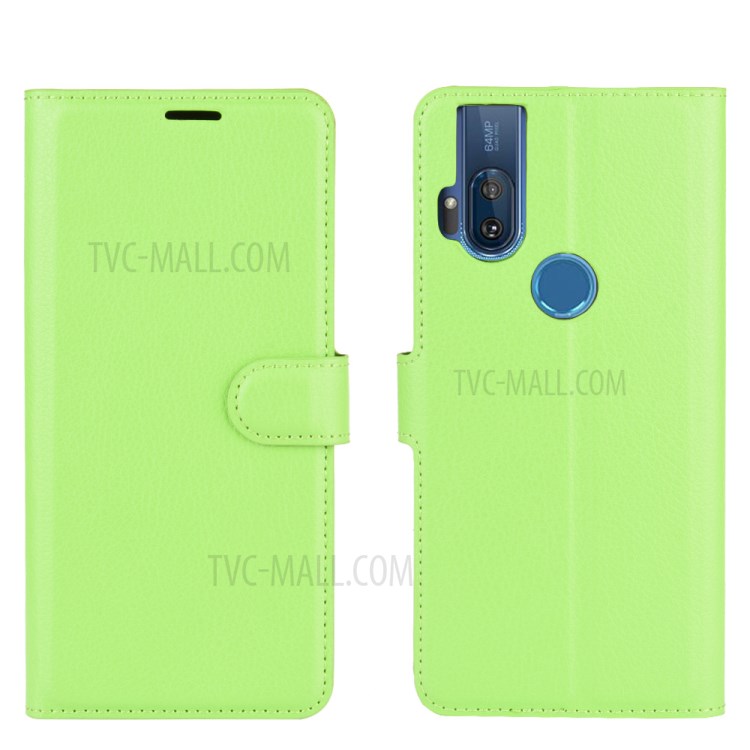 Litchi Skin Leather Cell Phone Cover for Motorola One Hyper - Green-6