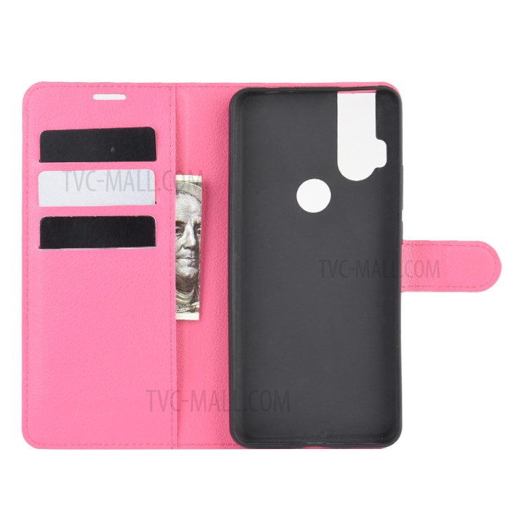Litchi Skin Leather Cell Phone Cover for Motorola One Hyper - Rose-3