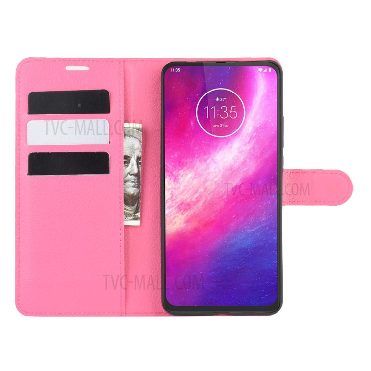 Litchi Skin Leather Cell Phone Cover for Motorola One Hyper - Rose-4