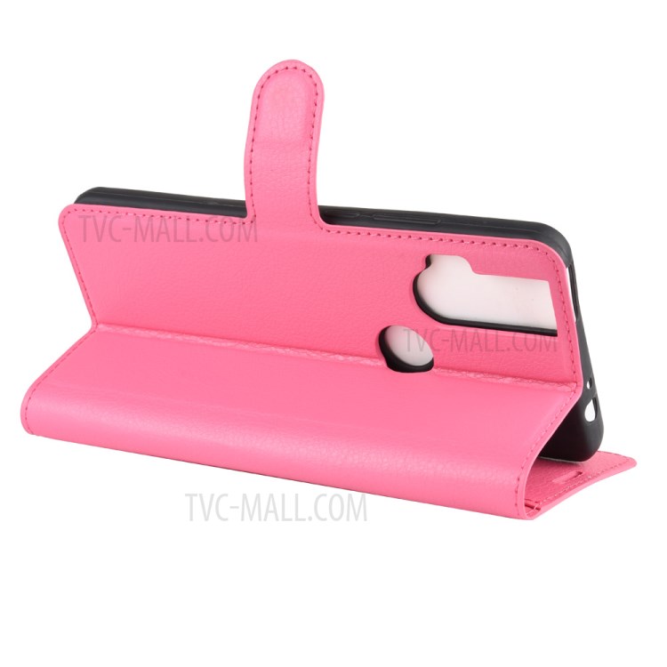 Litchi Skin Leather Cell Phone Cover for Motorola One Hyper - Rose-5