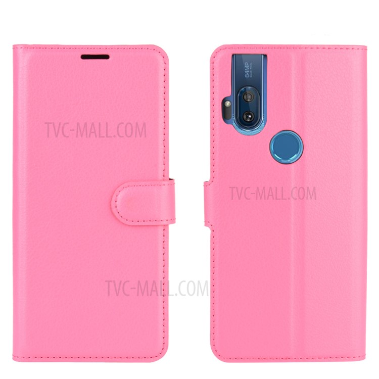 Litchi Skin Leather Cell Phone Cover for Motorola One Hyper - Rose-6