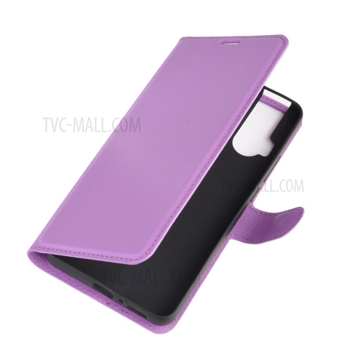 Litchi Skin Leather Cell Phone Cover for Motorola One Hyper - Purple-2
