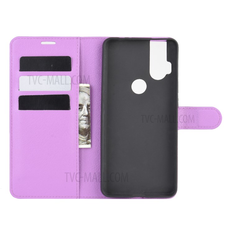 Litchi Skin Leather Cell Phone Cover for Motorola One Hyper - Purple-3