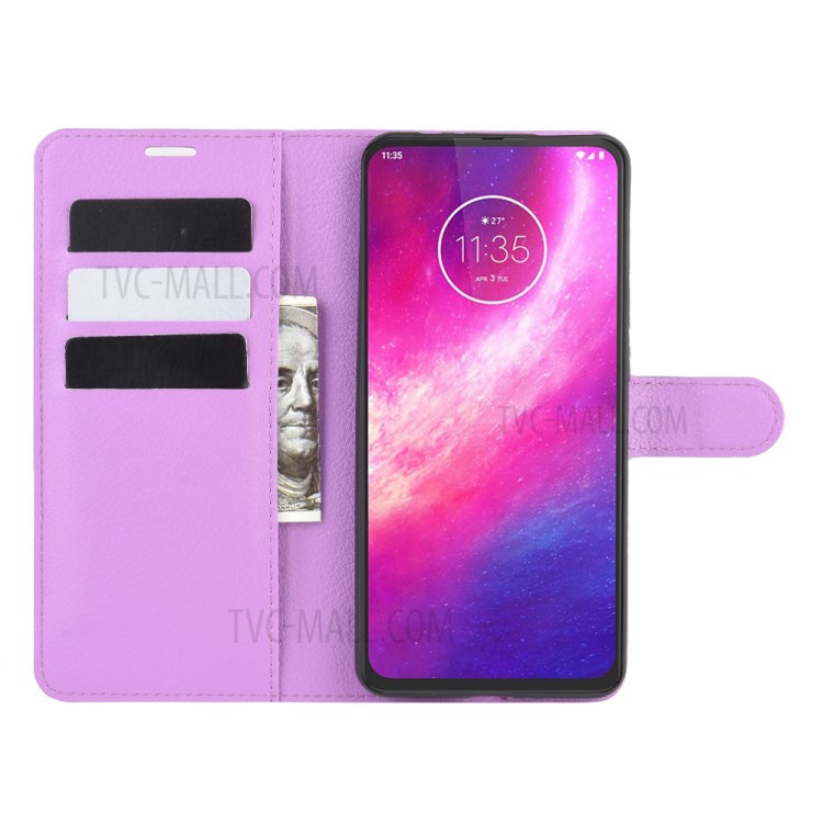 Litchi Skin Leather Cell Phone Cover for Motorola One Hyper - Purple-4