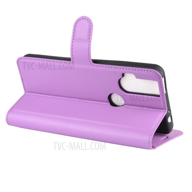 Litchi Skin Leather Cell Phone Cover for Motorola One Hyper - Purple-5