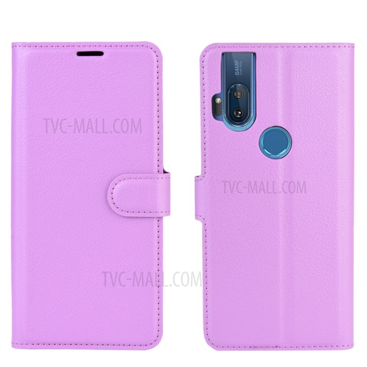 Litchi Skin Leather Cell Phone Cover for Motorola One Hyper - Purple-6