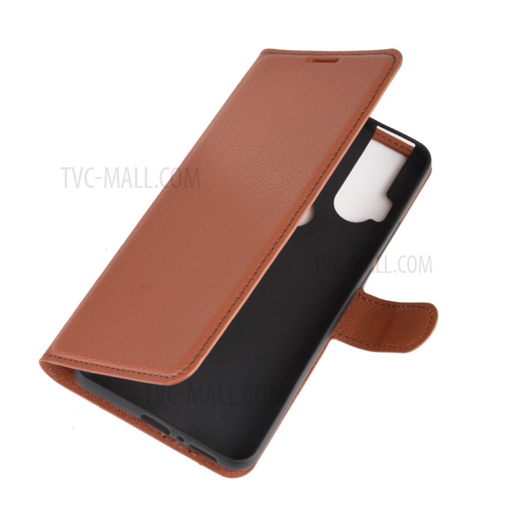 Litchi Skin Leather Cell Phone Cover for Motorola One Hyper - Brown-2