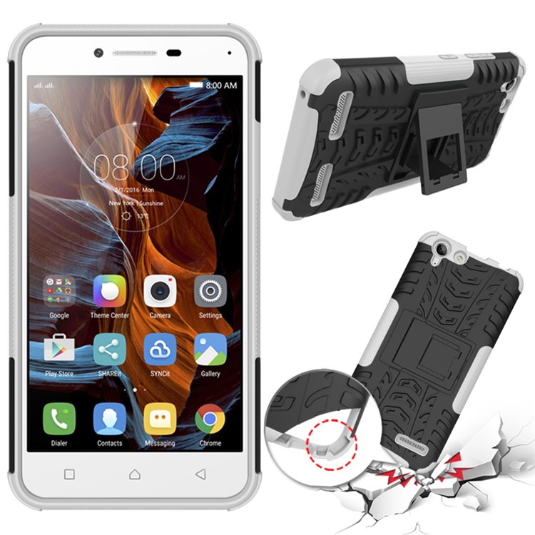 Solid PC + TPU Hybrid Shell with Kickstand for Lenovo Vibe K5 Plus / Vibe K5 - White-2