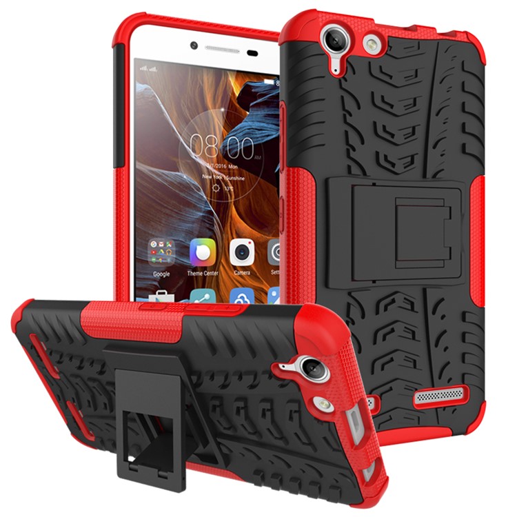 Solid PC + TPU Hybrid Shell Case with Kickstand for Lenovo Vibe K5 Plus / Vibe K5 - Red-1