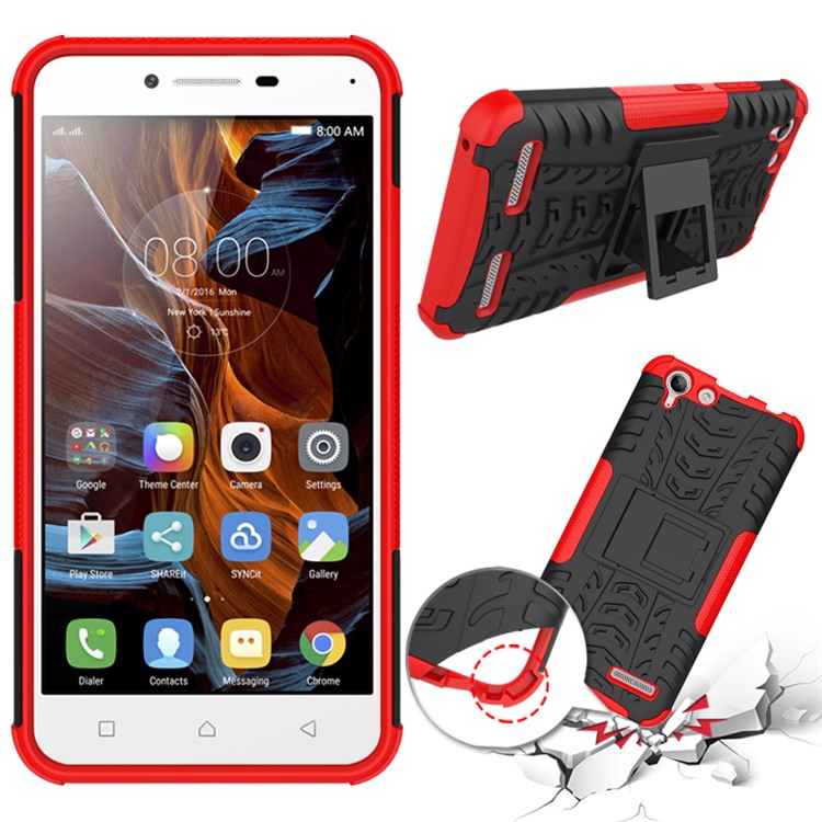 Solid PC + TPU Hybrid Shell Case with Kickstand for Lenovo Vibe K5 Plus / Vibe K5 - Red-2