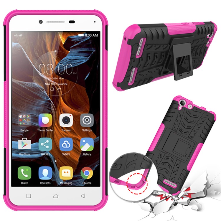 Solid PC + TPU Hybrid Case Cover with Kickstand for Lenovo Vibe K5 Plus / Vibe K5 - Rose-2