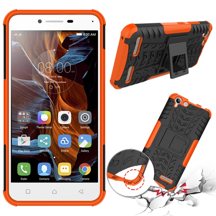 Solid PC + TPU Hybrid Phone Case with Kickstand for Lenovo Vibe K5 Plus / Vibe K5 - Orange-2