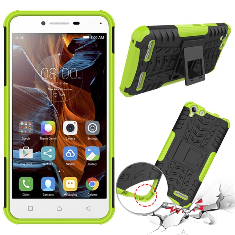 Solid PC + TPU Hybrid Shell Cover with Kickstand for Lenovo Vibe K5 Plus / Vibe K5 - Green-2