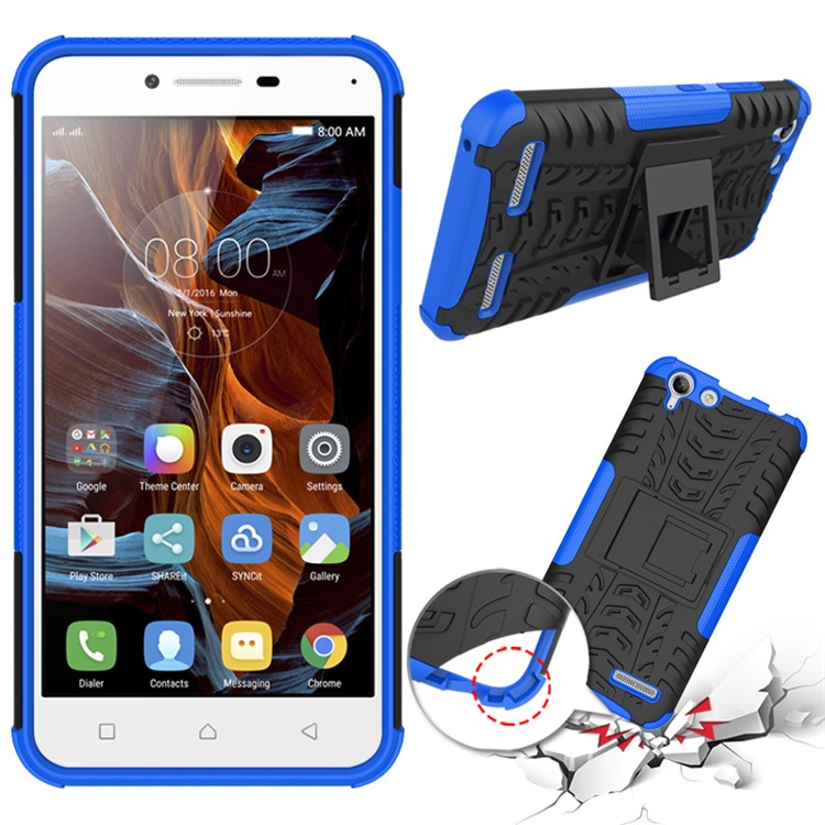 Solid PC + TPU Hybrid Cover Shell with Kickstand for Lenovo Vibe K5 Plus / Vibe K5 - Blue-2