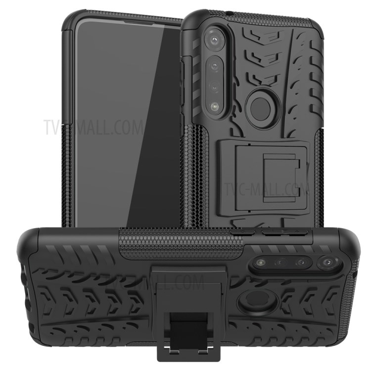 Cool Tyre Pattern PC + TPU Combo Shell with Kickstand for Motorola Moto G Power - Black-1