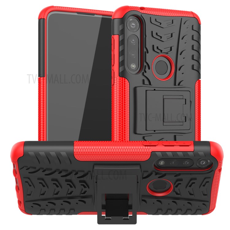 Cool Tyre Pattern PC + TPU Combo Shell with Kickstand for Motorola Moto G Power - Red-1