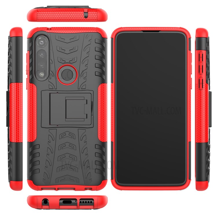 Cool Tyre Pattern PC + TPU Combo Shell with Kickstand for Motorola Moto G Power - Red-2